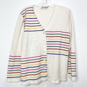 Vintage Epic Stevens White Rainbow Button Up Cardigan Size 12